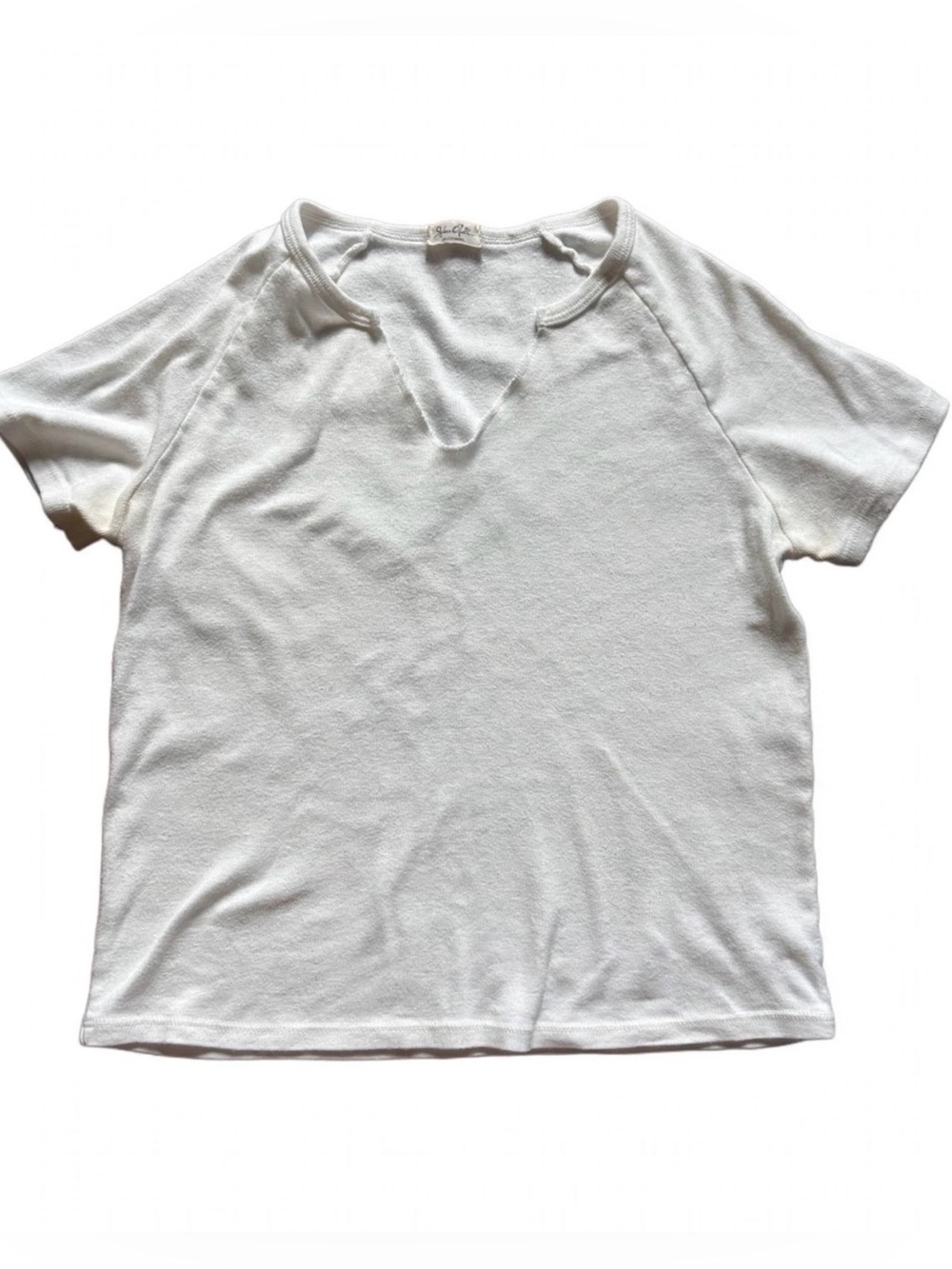 Brandy Melville John Galt White V-Notch Short Sleeve Tee One Size Cotton